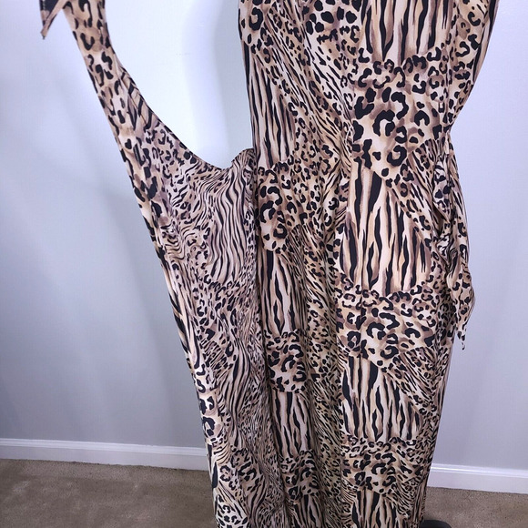 VTG Spenser Jeremy Leopard Animal Print 100% Silk Faux Wrap Sleeveless Dress 10 - Picture 7 of 13